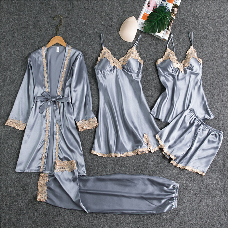 Spring And Autumn Sling Five-Piece Pajamas Women